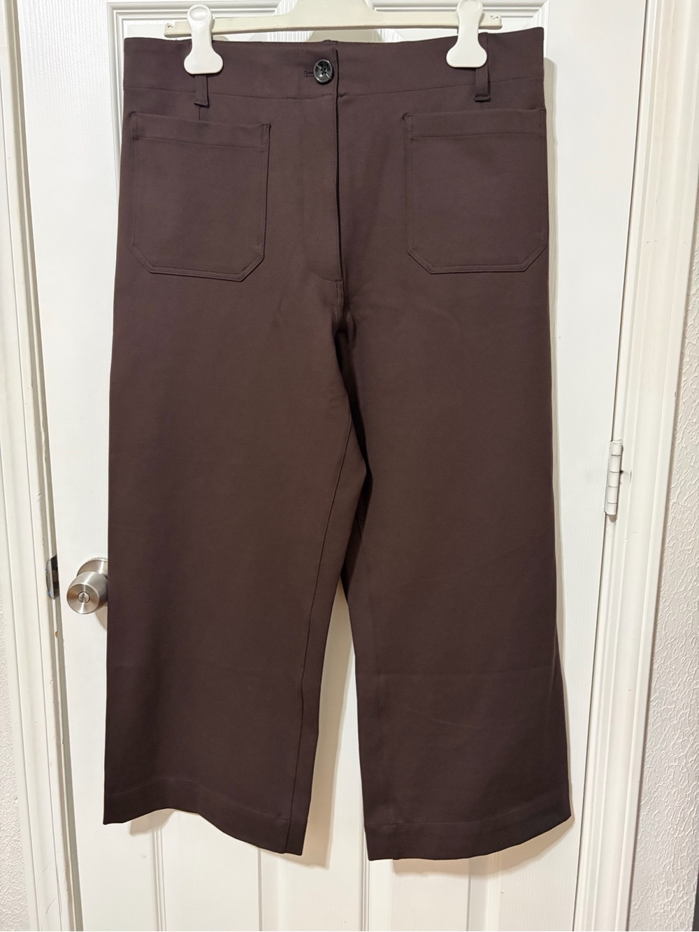 Quince Ultra-Stretch Brown Ponte Cropped Wide Leg Pants 16 Casual Academia